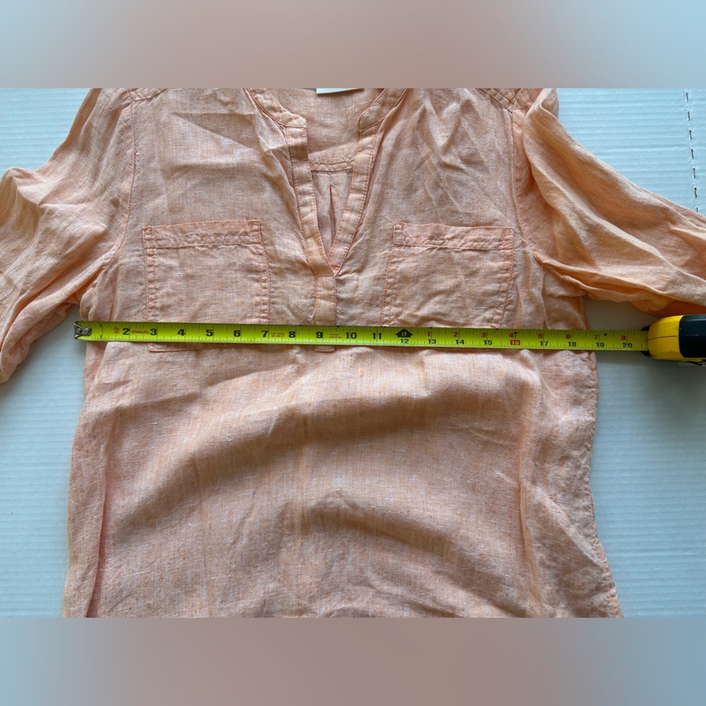 Chico’s Orange 100% Linen 3/4 Sleeves‎ Shirt Size 1 - Picture 4 of 9